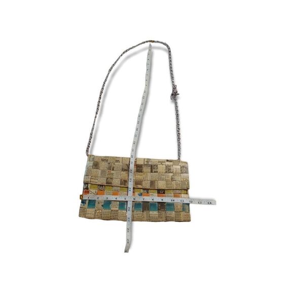 Women’s Recycled Newspaper Multicolor Art Handbag Crossbody With Chain - Picture 11 of 11